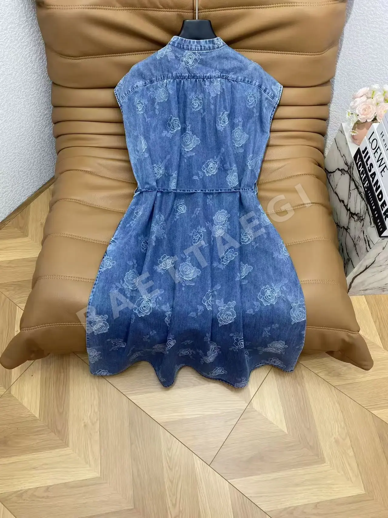 디올 데님 자카드 로즈 패턴 여성 원피스 상세 이미지 3