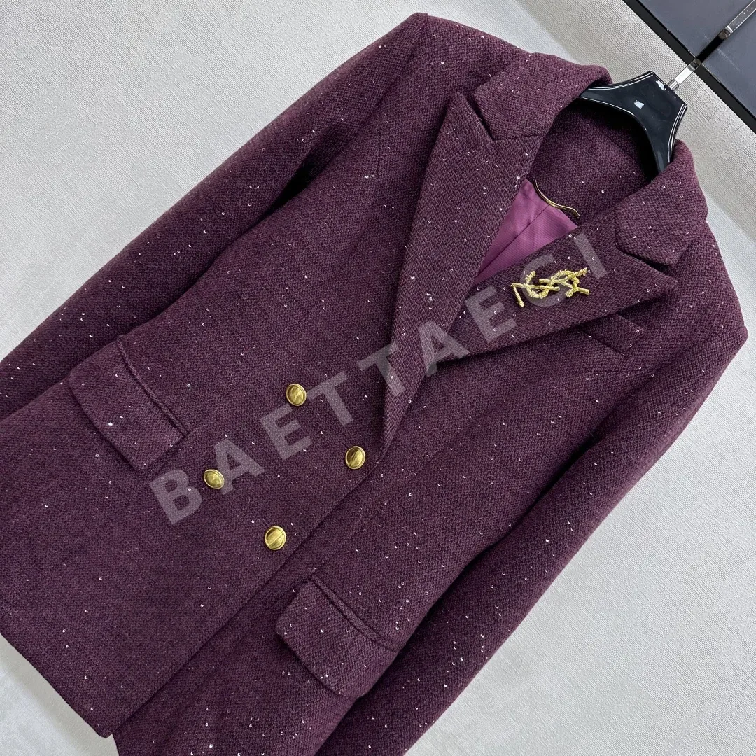 생로랑 라펠 브로치 더블 브레스티드 울 자켓 상세 이미지 2