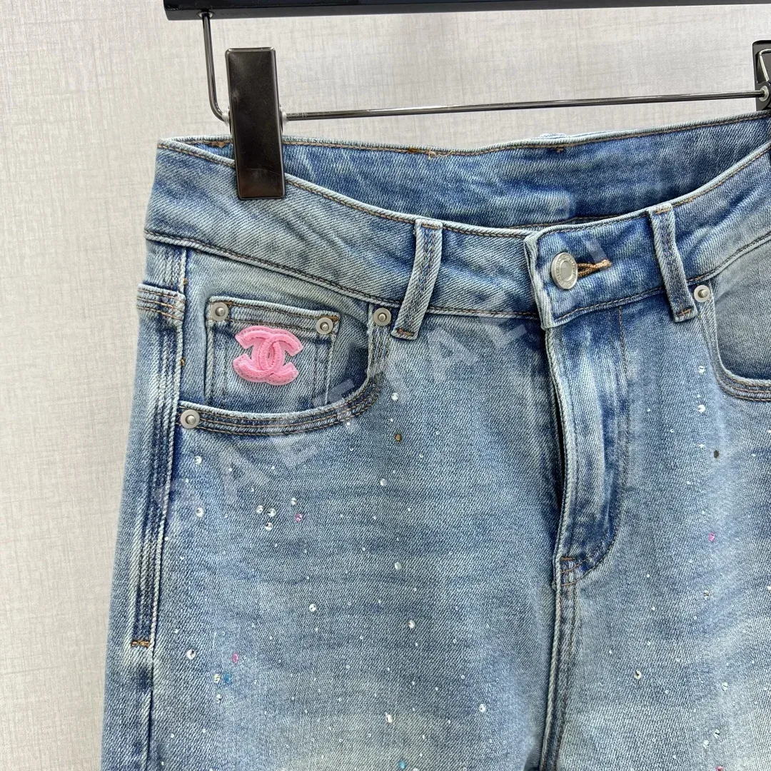 샤넬 라인스톤 더블 C 스트레이트 레그 여성 바지 상세 이미지 4