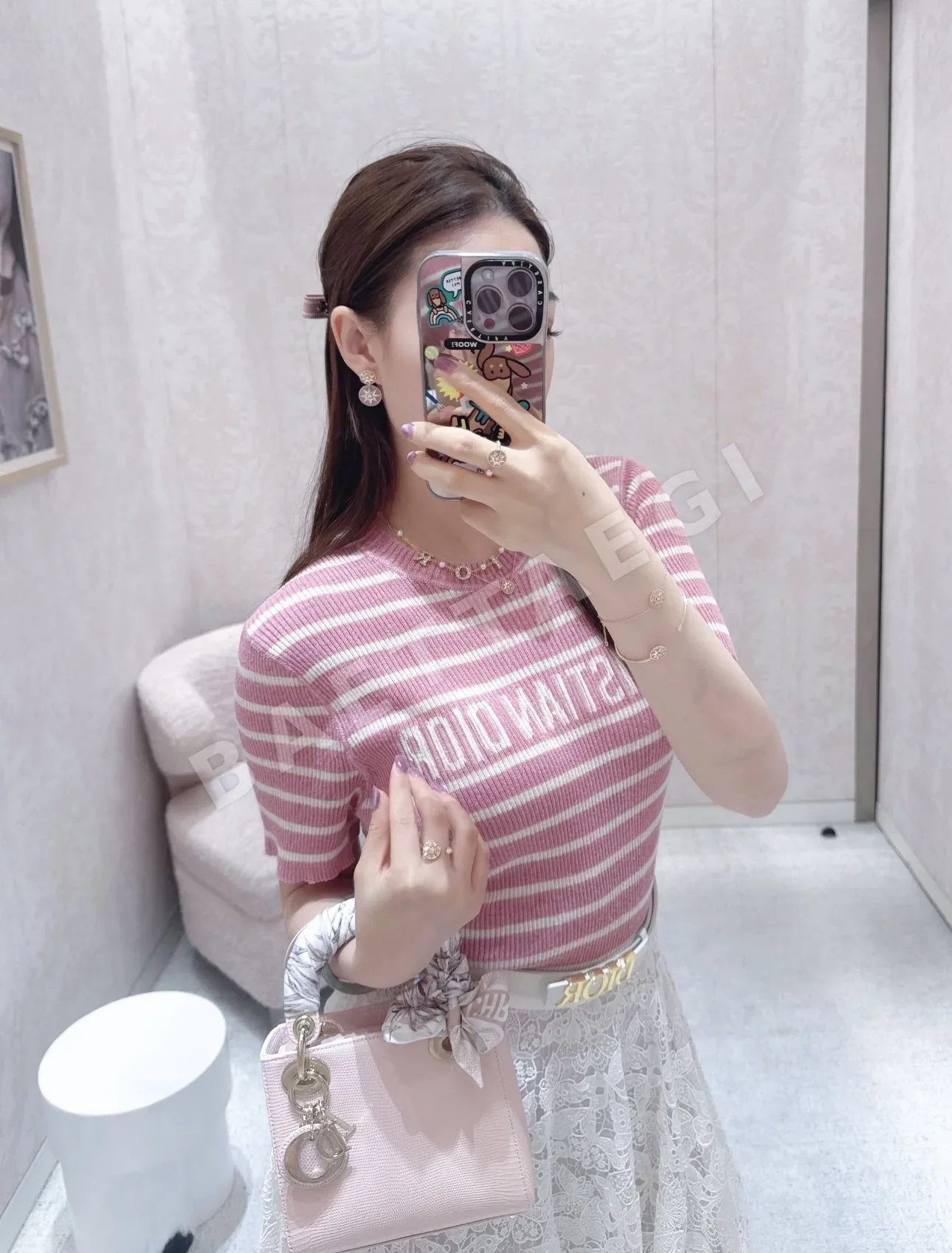디올 스트라이프 레터 린넨 반팔 셔츠 상세 이미지 9