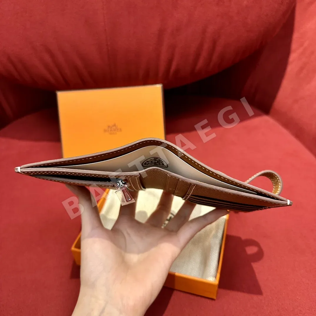 에르메스 베안 엡솜 가죽 은색 잠금 장식 짧은 지갑 상세 이미지 9