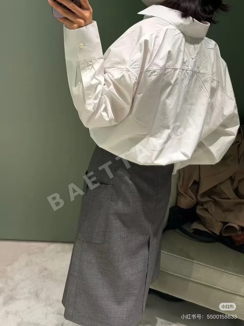 프라다 그레이 울 플리츠 미디 스커트 상세 이미지 2