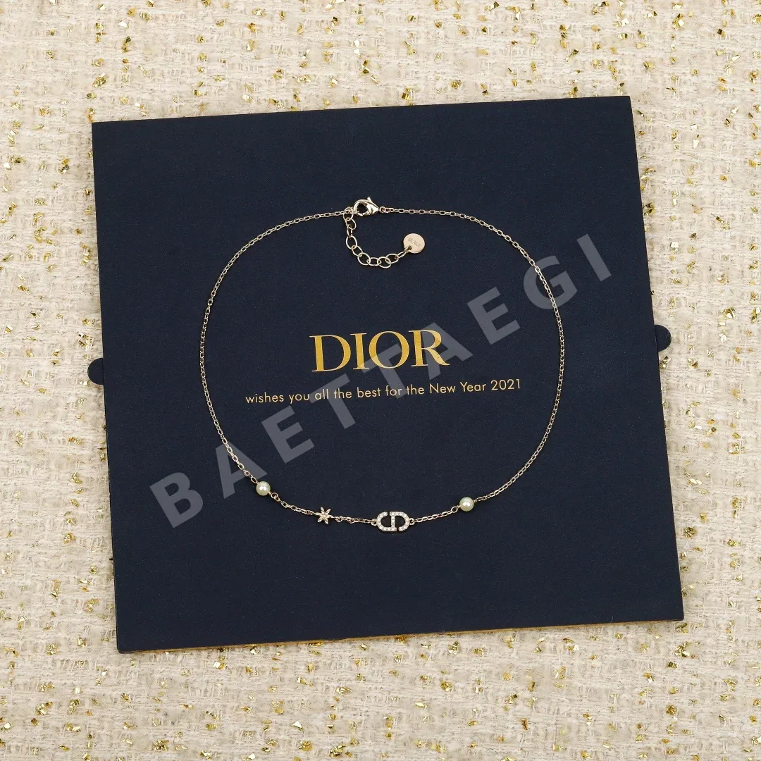 디올 CD 플라워 진주 라인스톤 목걸이 60880