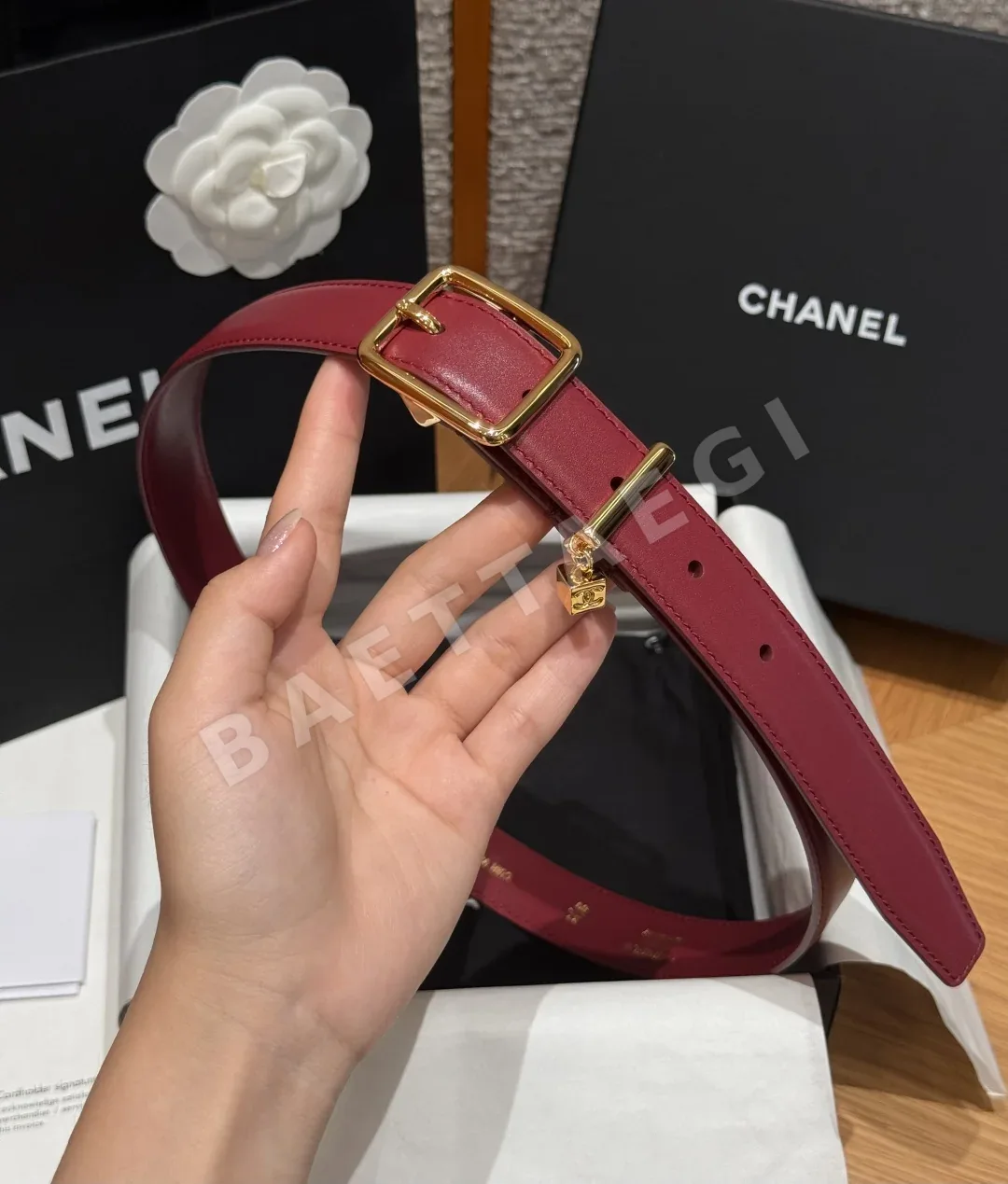 샤넬 가죽 더블 C 스퀘어 버클 벨트 상세 이미지 3