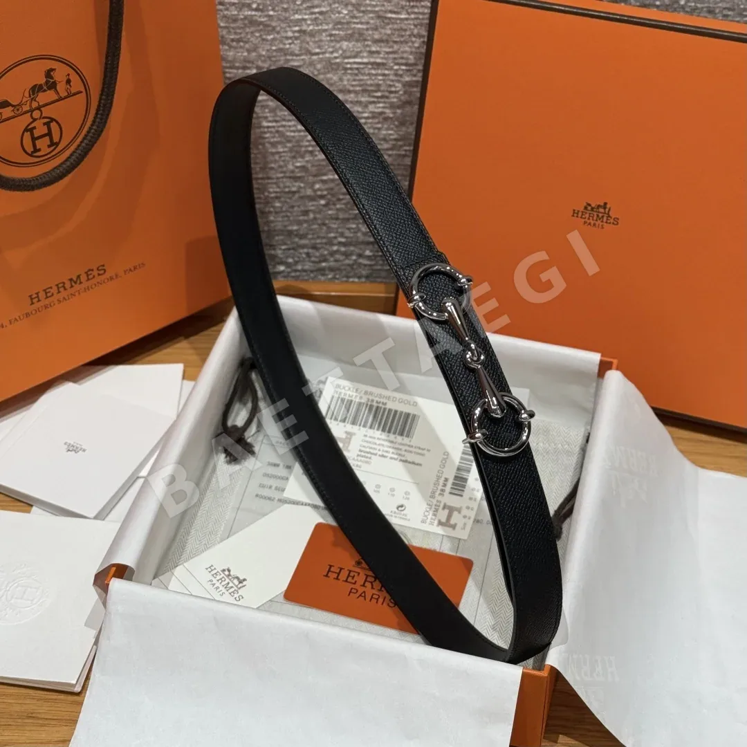 에르메스 헤리티지 T 버클 양면 가죽 벨트 상세 이미지 3