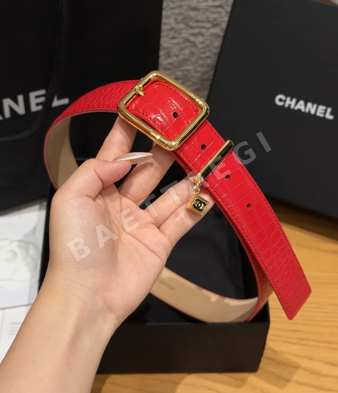 샤넬 CC 참 크로커다일 엠보싱 가죽 벨트 상세 이미지 4