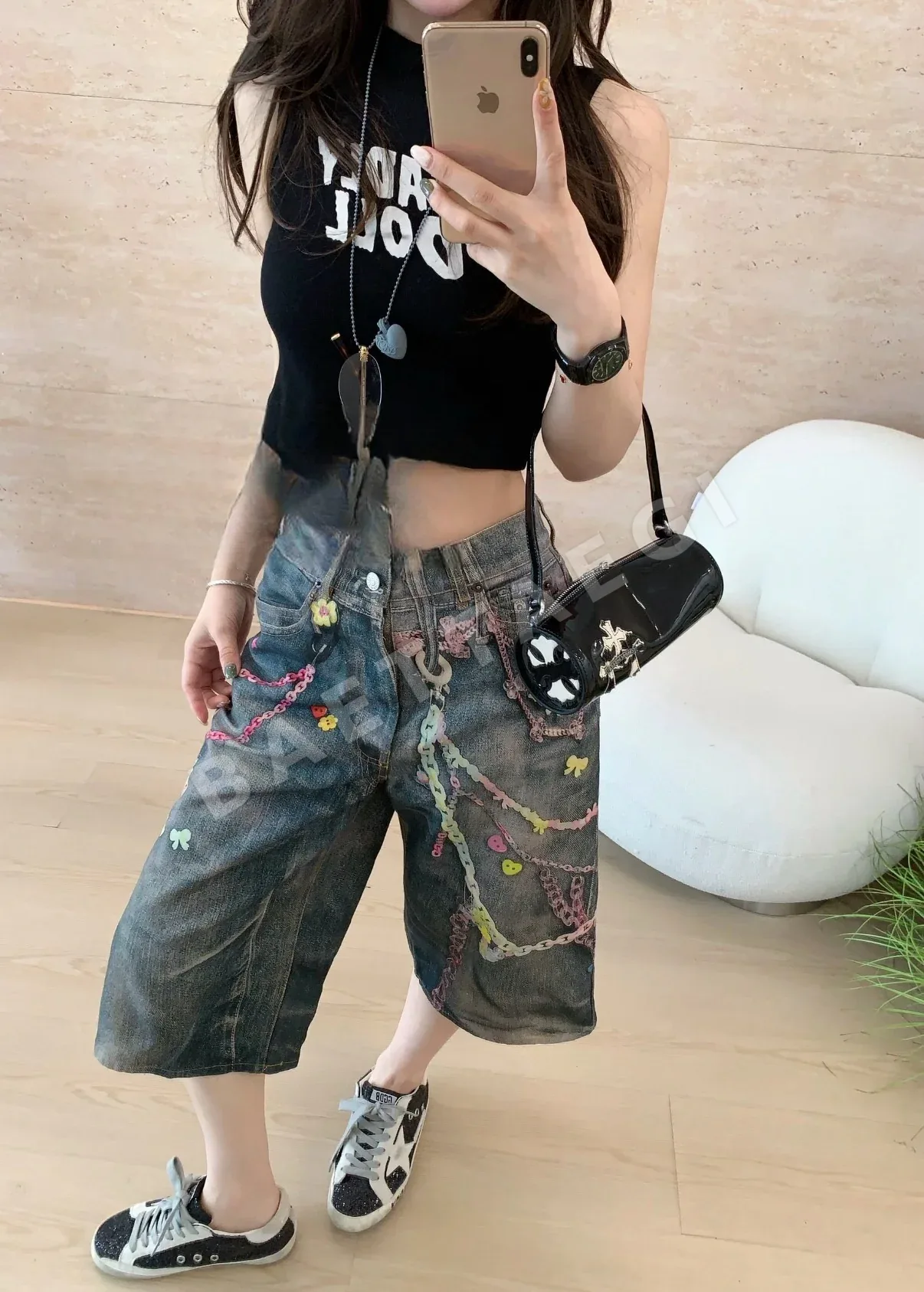 크롬하츠 블랙 페이턴트 레더 포니헤어 펜 홀더 가방 상세 이미지 10