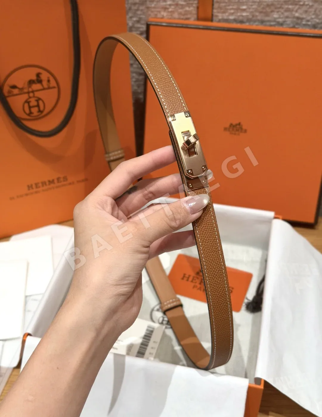 에르메스 켈리 팔라듐 버클 헌터 가죽 벨트 상세 이미지 5