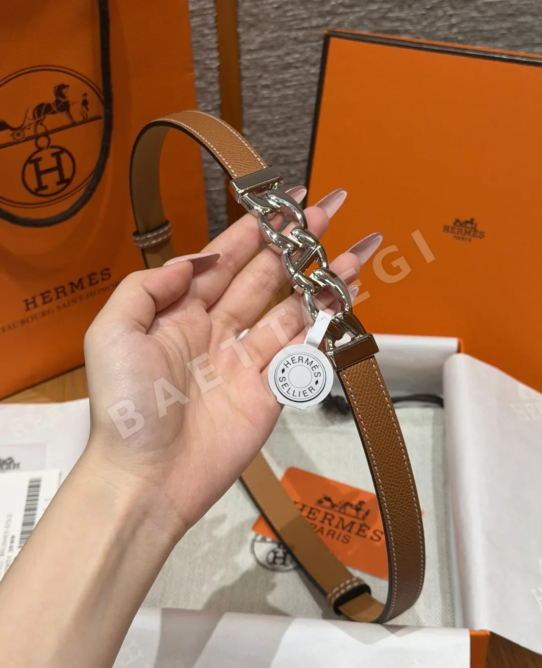 에르메스 H 앵커 체인 18mm 앱송 가죽 벨트 상세 이미지 4