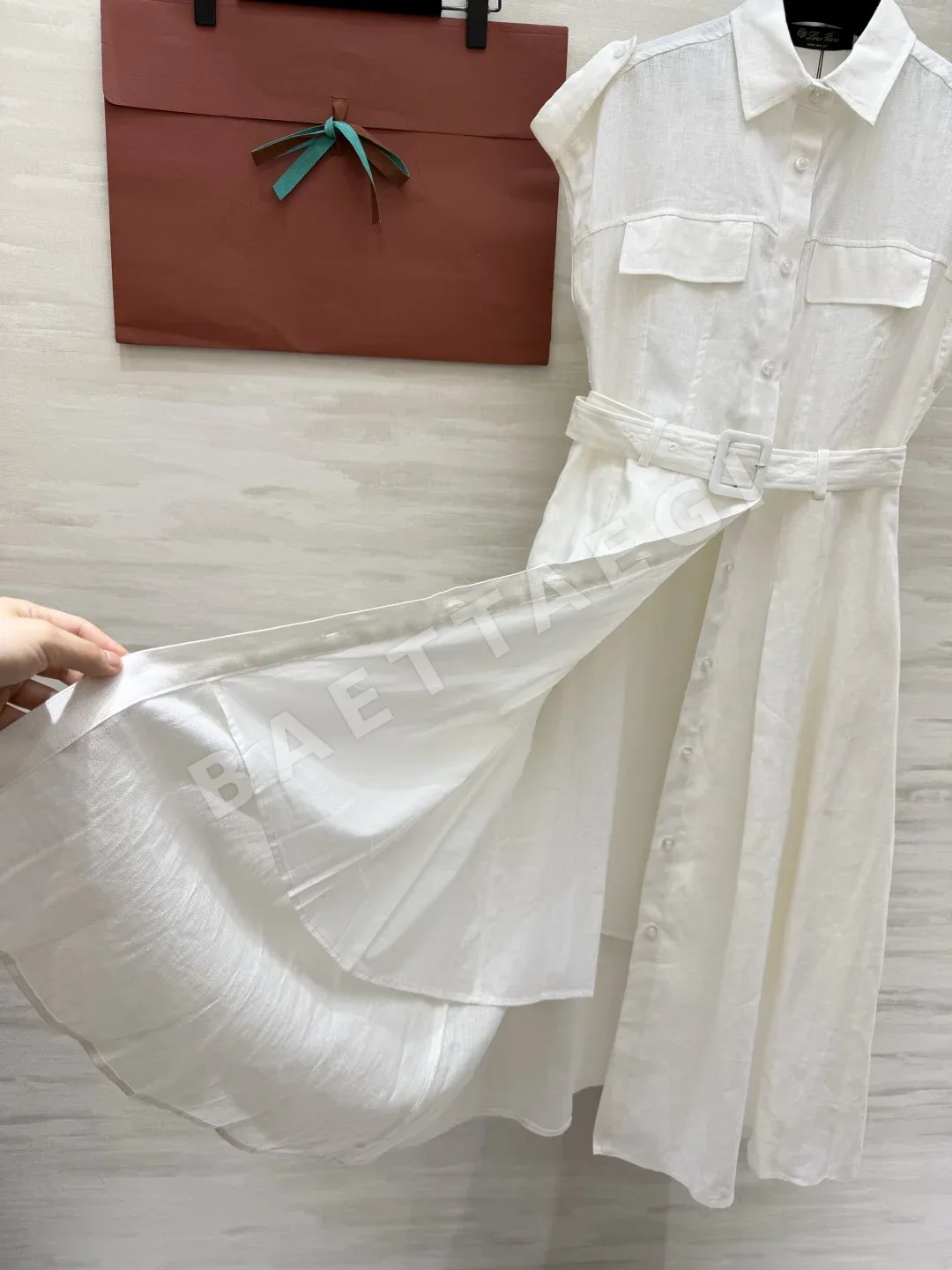 로로피아나 린넨 노슬리브 벨티드 맥시 원피스 상세 이미지 8
