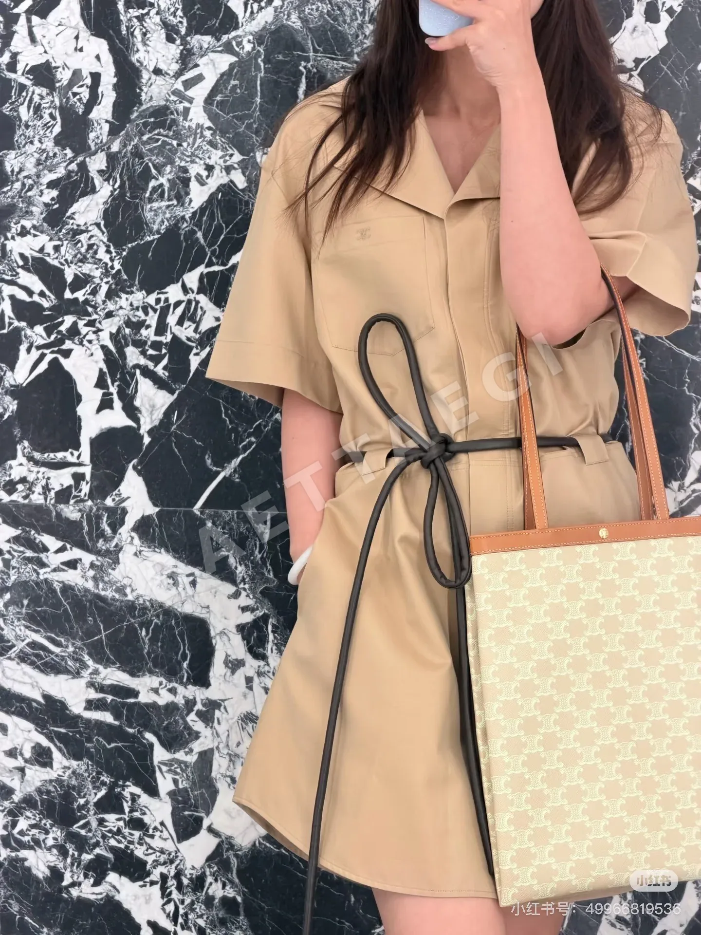 셀린느 카키 컬러 여성 린넨 원피스 상세 이미지 9