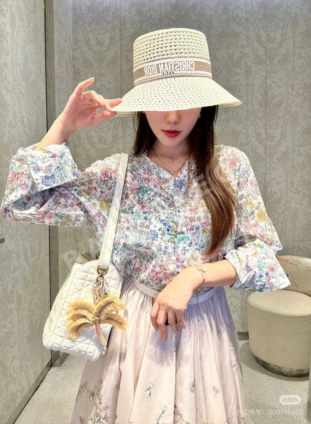 디올 플라워 프린트 코튼 셔츠 스커트 세트 상세 이미지 2
