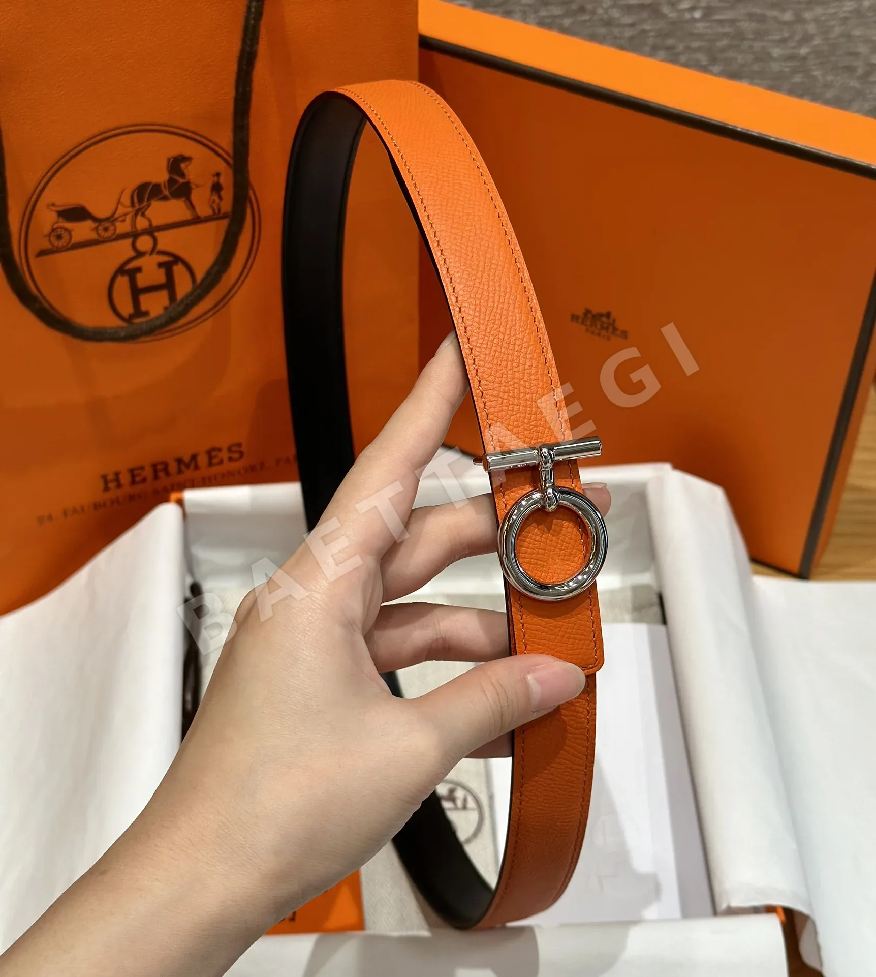 에르메스 셰느당클 버클 여성 가죽 벨트 175307