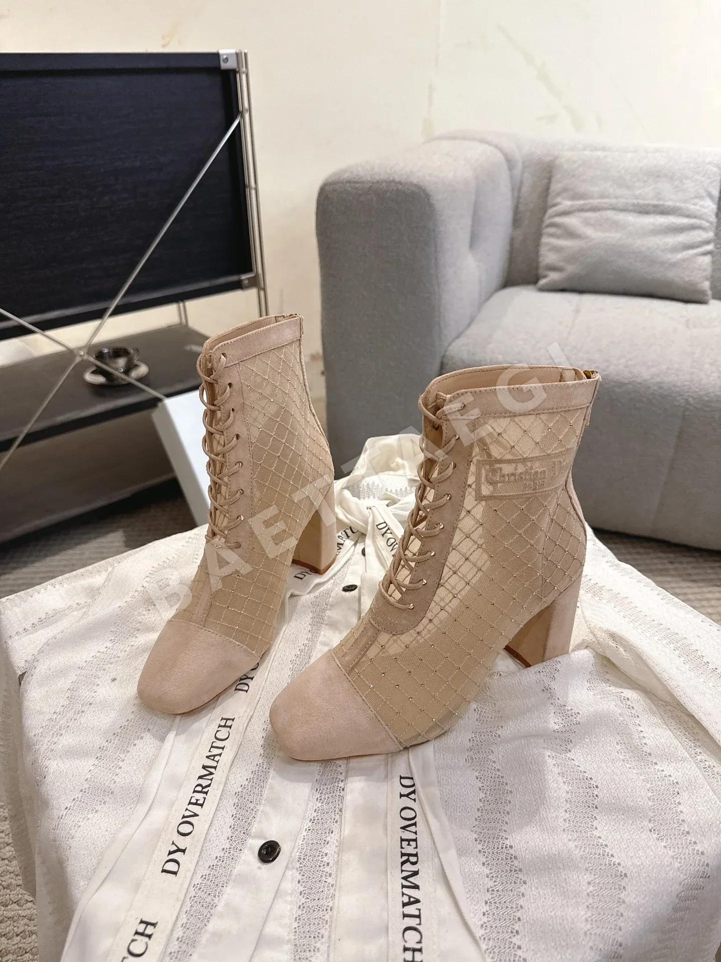 디올 J'A 자카드 자수 메시 부츠 상세 이미지 3