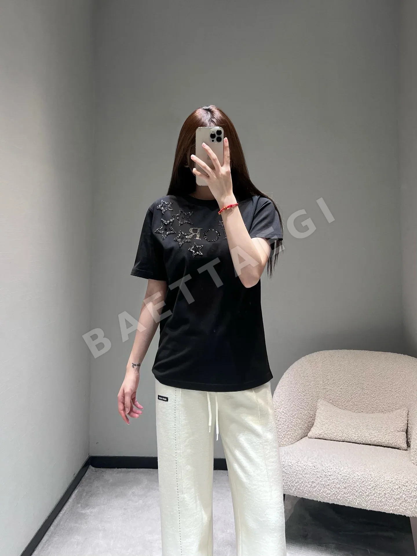 디올 CD 스타 장식 별 반팔 티셔츠 상세 이미지 7
