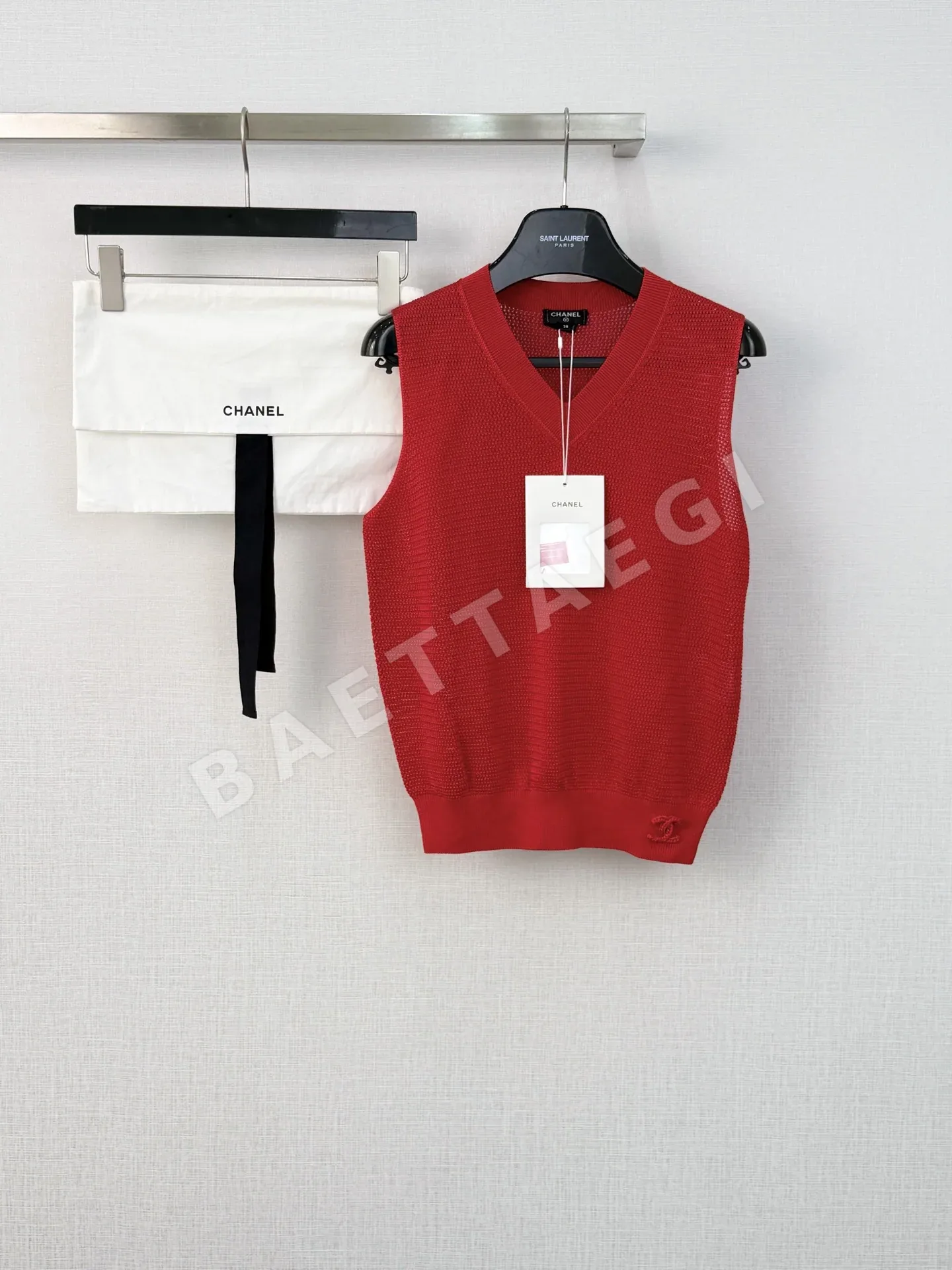 샤넬 V넥 메시 니트 조끼 194706