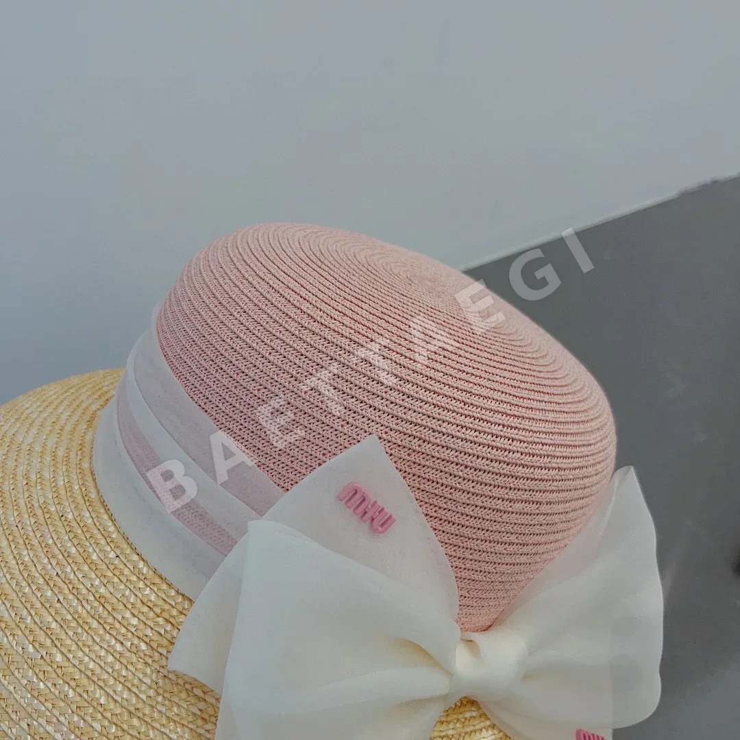 미우미우 컬러 블록 오간지 리본 밀짚모자 상세 이미지 4