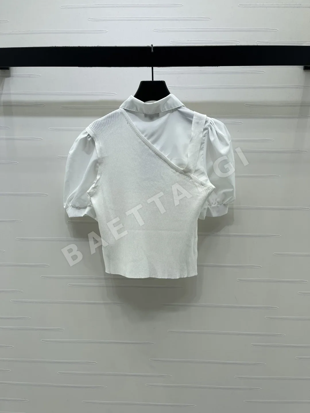 샤넬 카라 패치워크 니트 여성 반팔 셔츠 상세 이미지 8