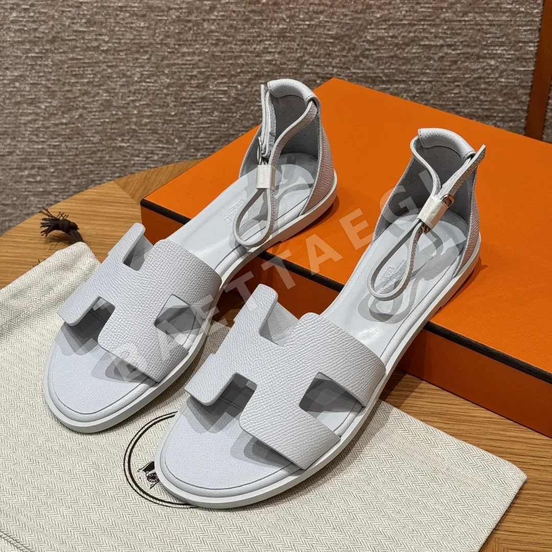에르메스 산토리니 샌들 블루 샤시에 가죽 164419