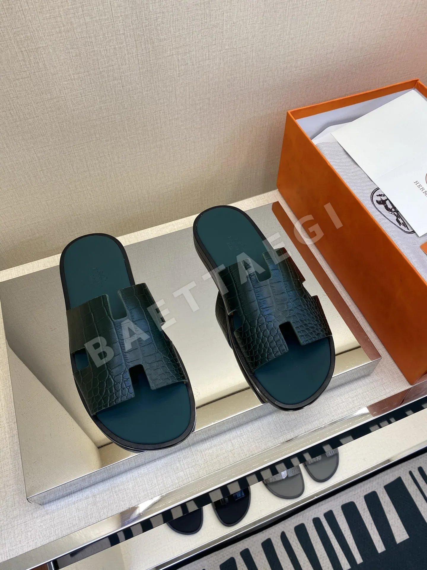 에르메스 샌들 남성 가죽 H 패턴 163634