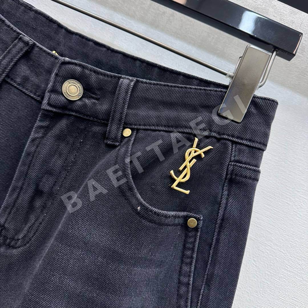 생로랑 플레어 스트레치 데님 여성 바지 상세 이미지 5
