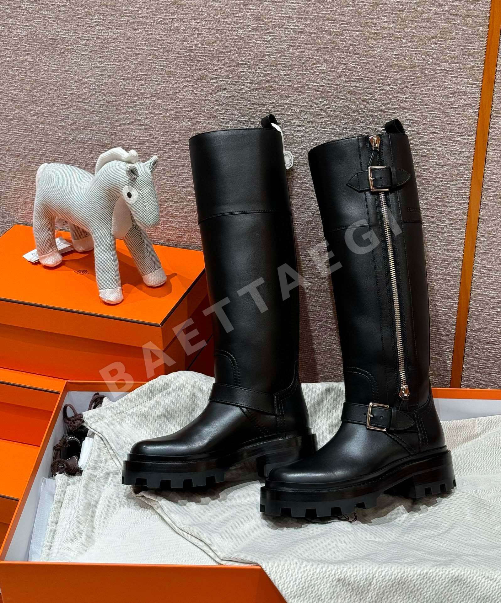에르메스 부츠 블랙 카프스킨 은색 버클 165733