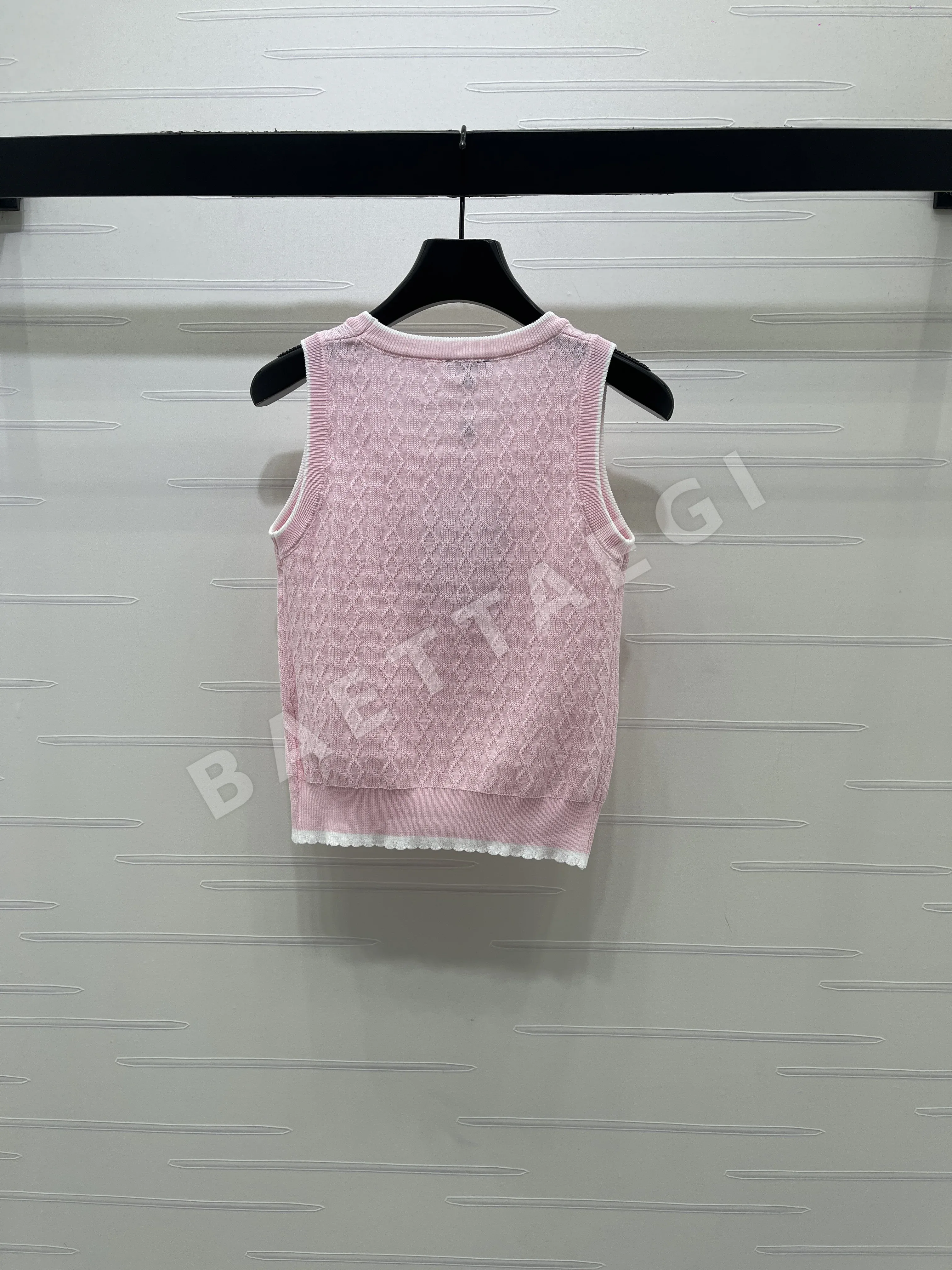 샤넬 다이아몬드 패턴 라인스톤 장식 여성 반팔 니트 베스트 상세 이미지 17