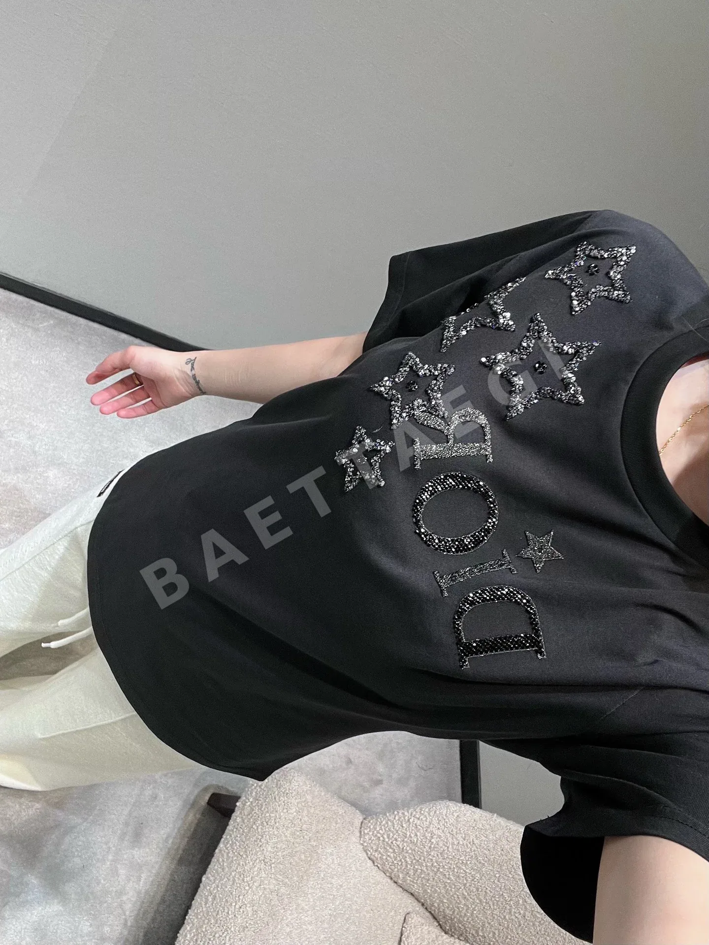 디올 CD 스타 장식 별 반팔 티셔츠 상세 이미지 5