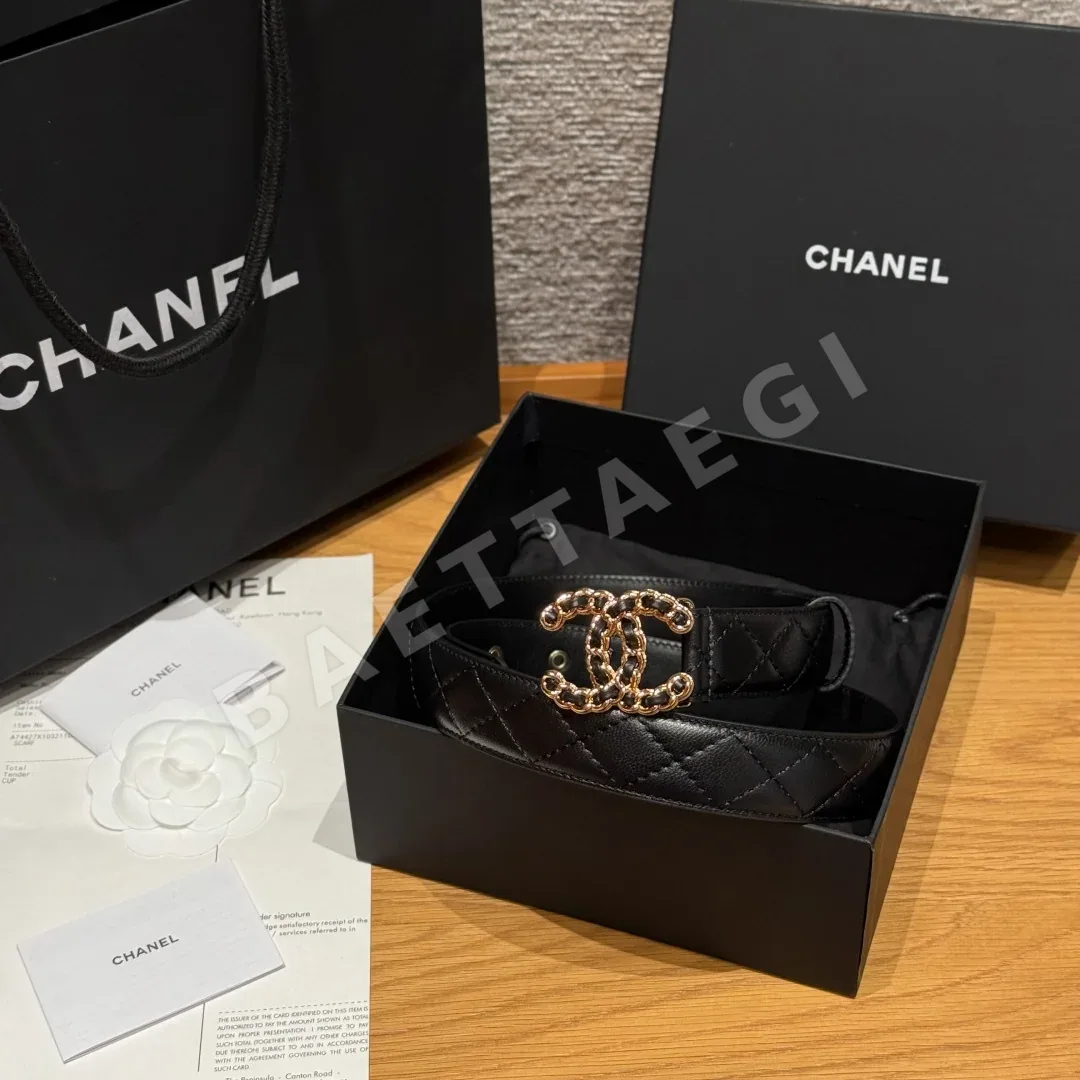 샤넬 더블 C 메탈 로고 램스킨 벨트 174272