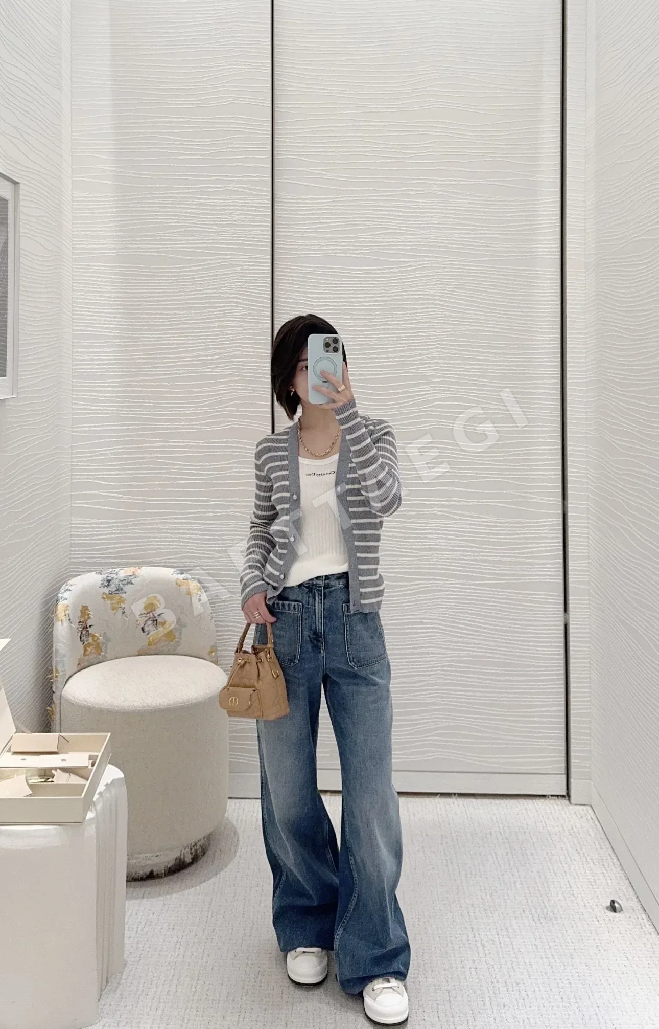 디올 디오리비에라 린넨 스트라이프 V넥 가디건 상세 이미지 5