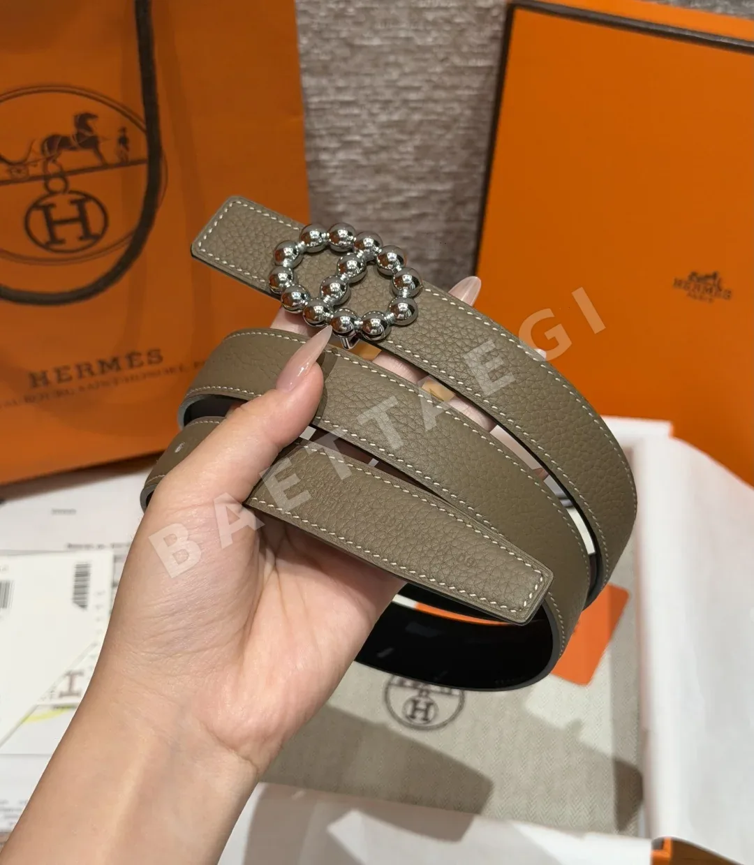 에르메스 진주 비즈 리버서블 가죽 벨트 상세 이미지 2