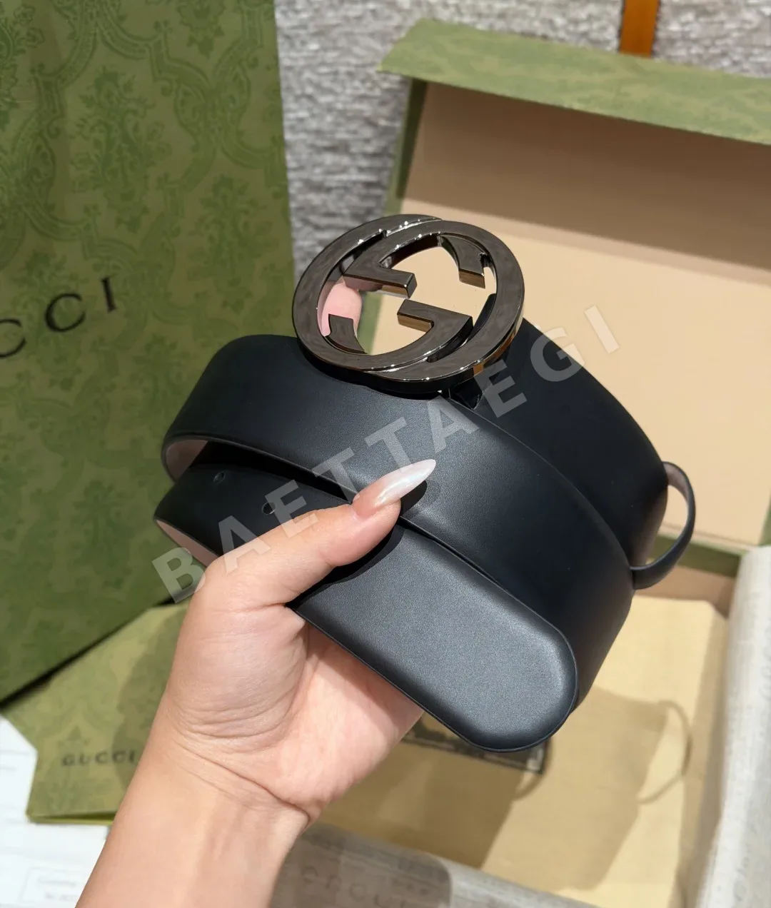구찌 인터로킹 더블 G 가죽 벨트 40mm 상세 이미지 2