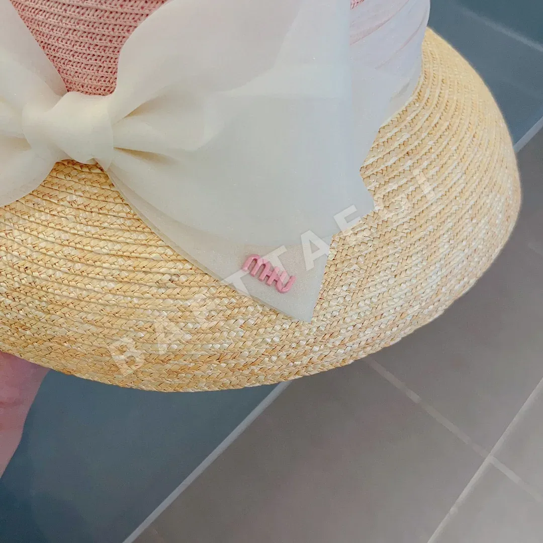 미우미우 컬러 블록 오간지 리본 밀짚모자 상세 이미지 5