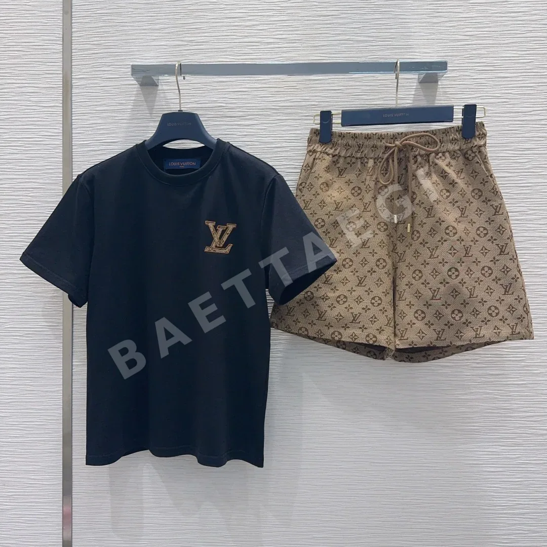 루이비통 코튼 티셔츠 자카드 반바지 세트 97171
