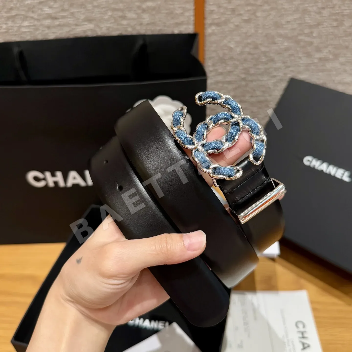 샤넬 더블 C 버클 카프스킨 가죽 벨트 상세 이미지 1