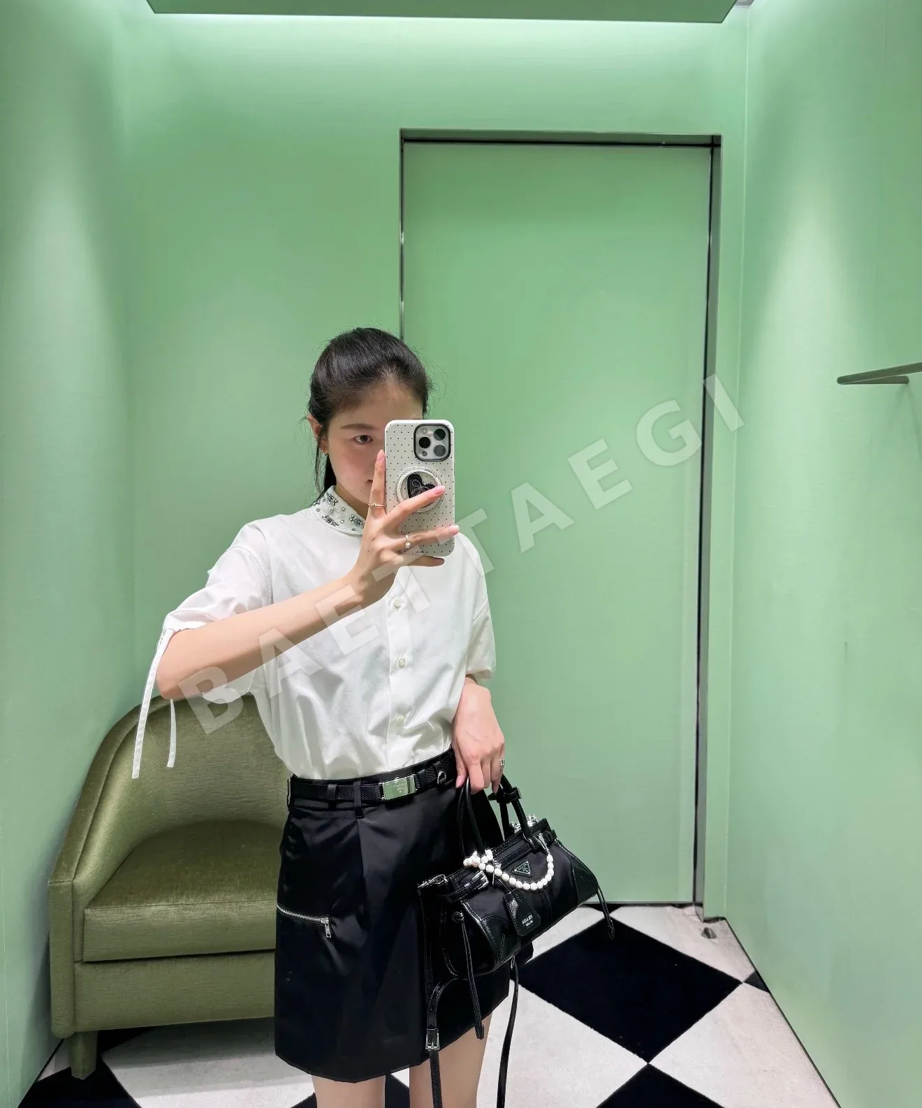 프라다 리사이클 나일론 벨트 미디 스커트 상세 이미지 6