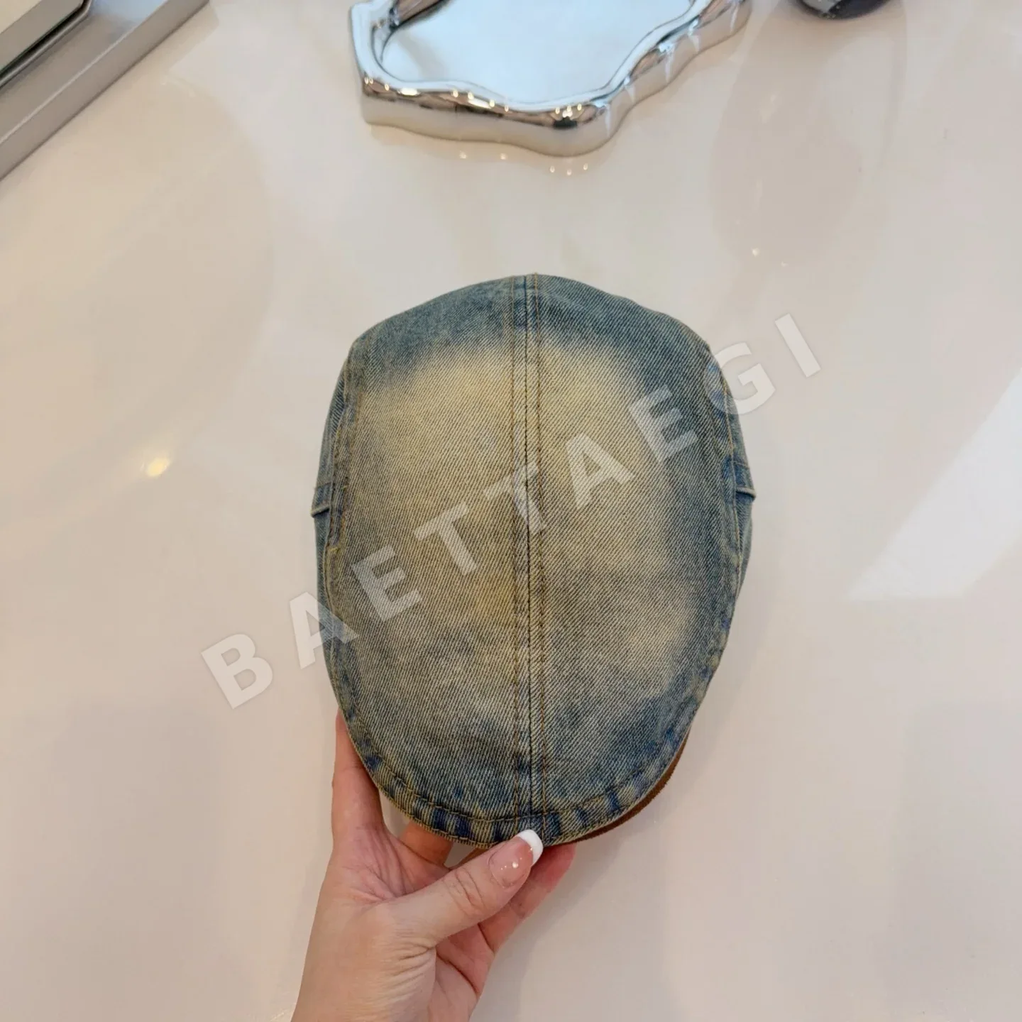 프라다 데님 워시드 베레모 모자 84908