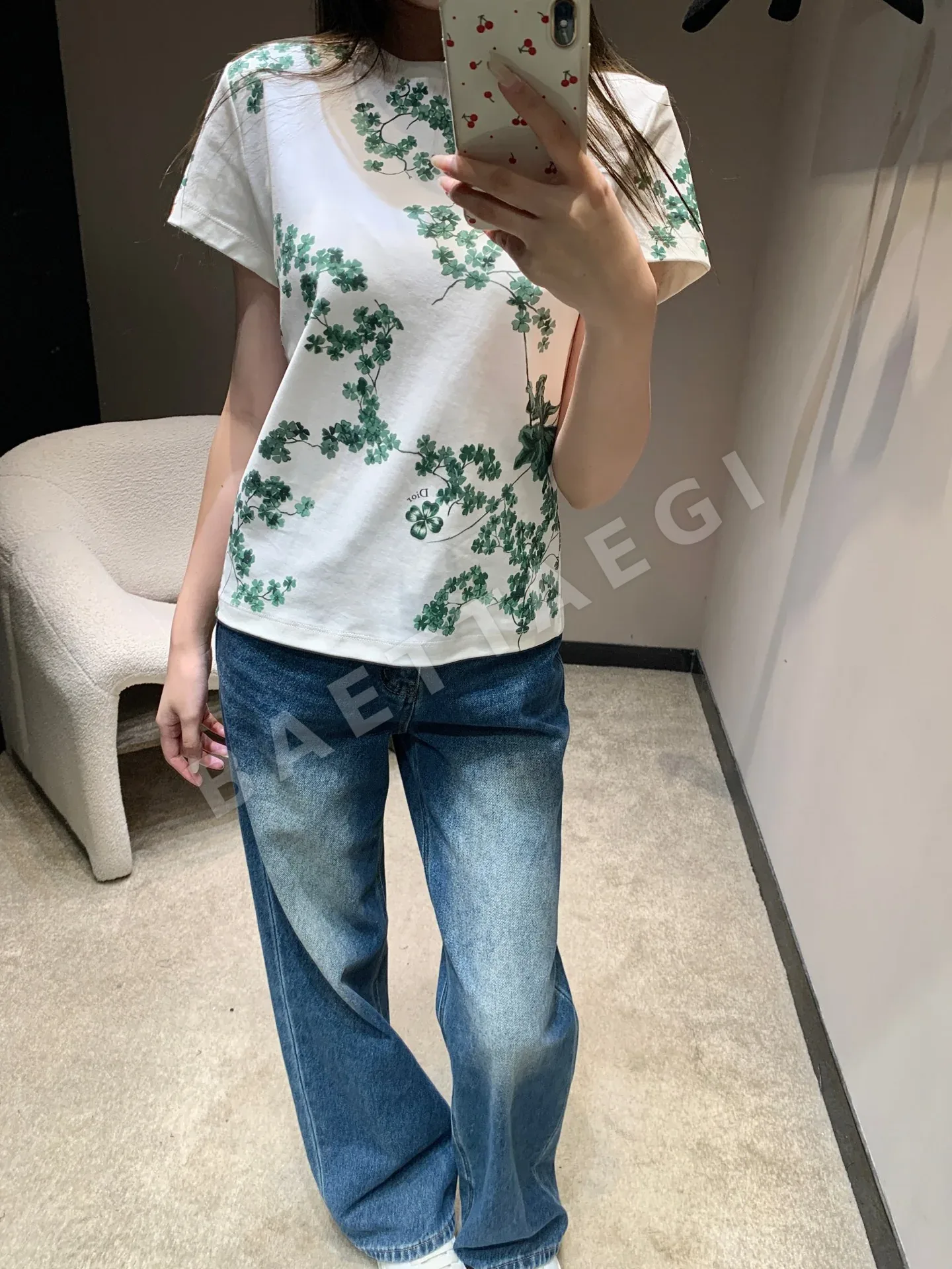 디올 꽃무늬 크루넥 코튼 반팔 티셔츠 상세 이미지 2