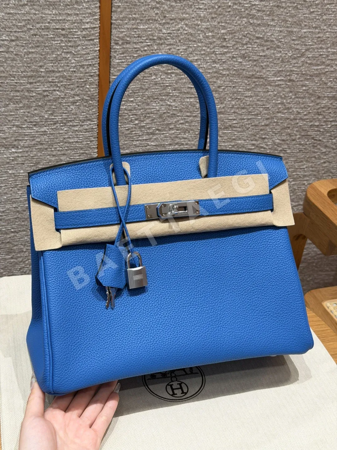 에르메스 버킨 30 블루 브리스풀 토고 가죽 가방 144775