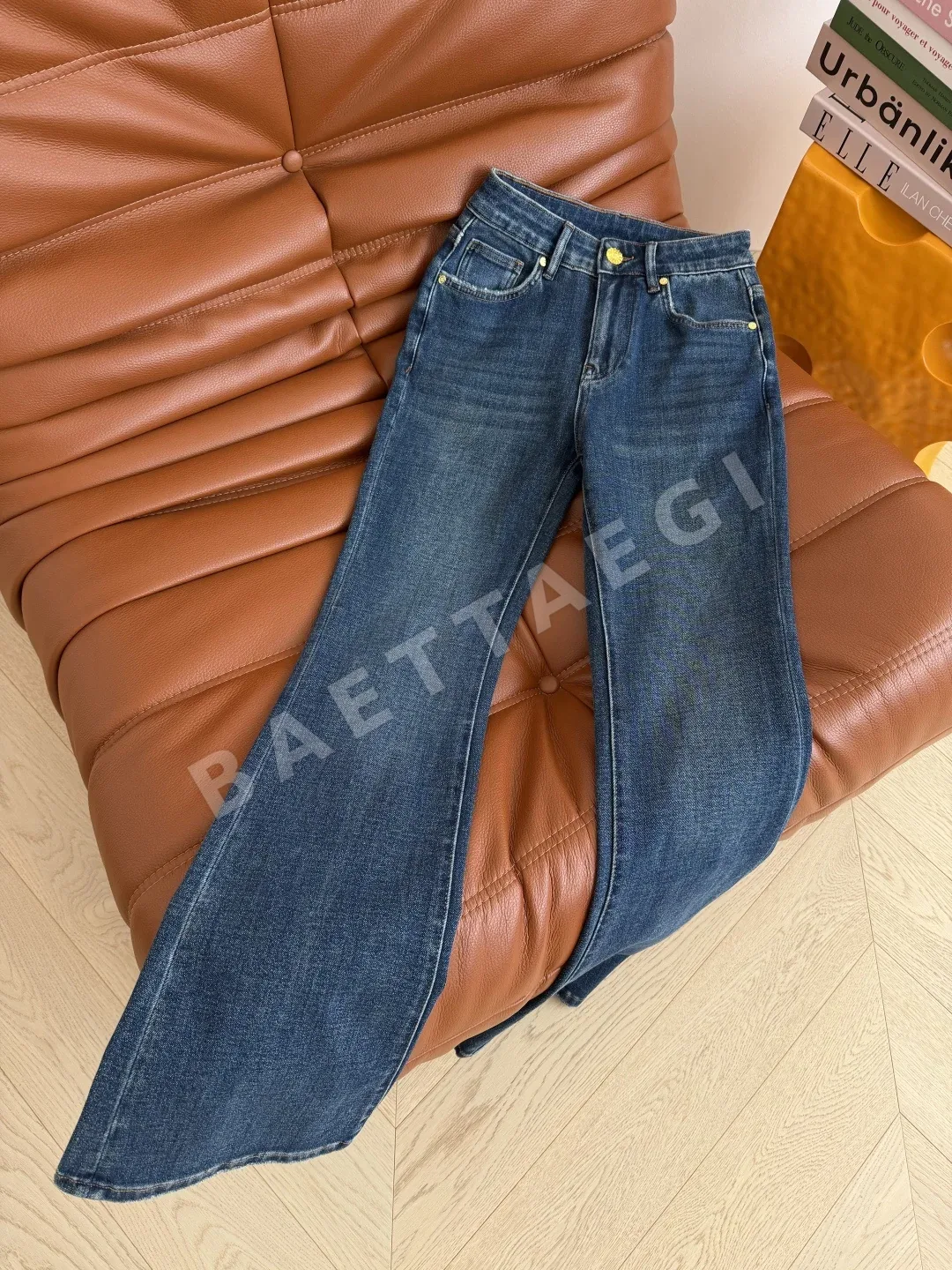 샤넬 더블 C 자수 플레어 진 바지 상세 이미지 4