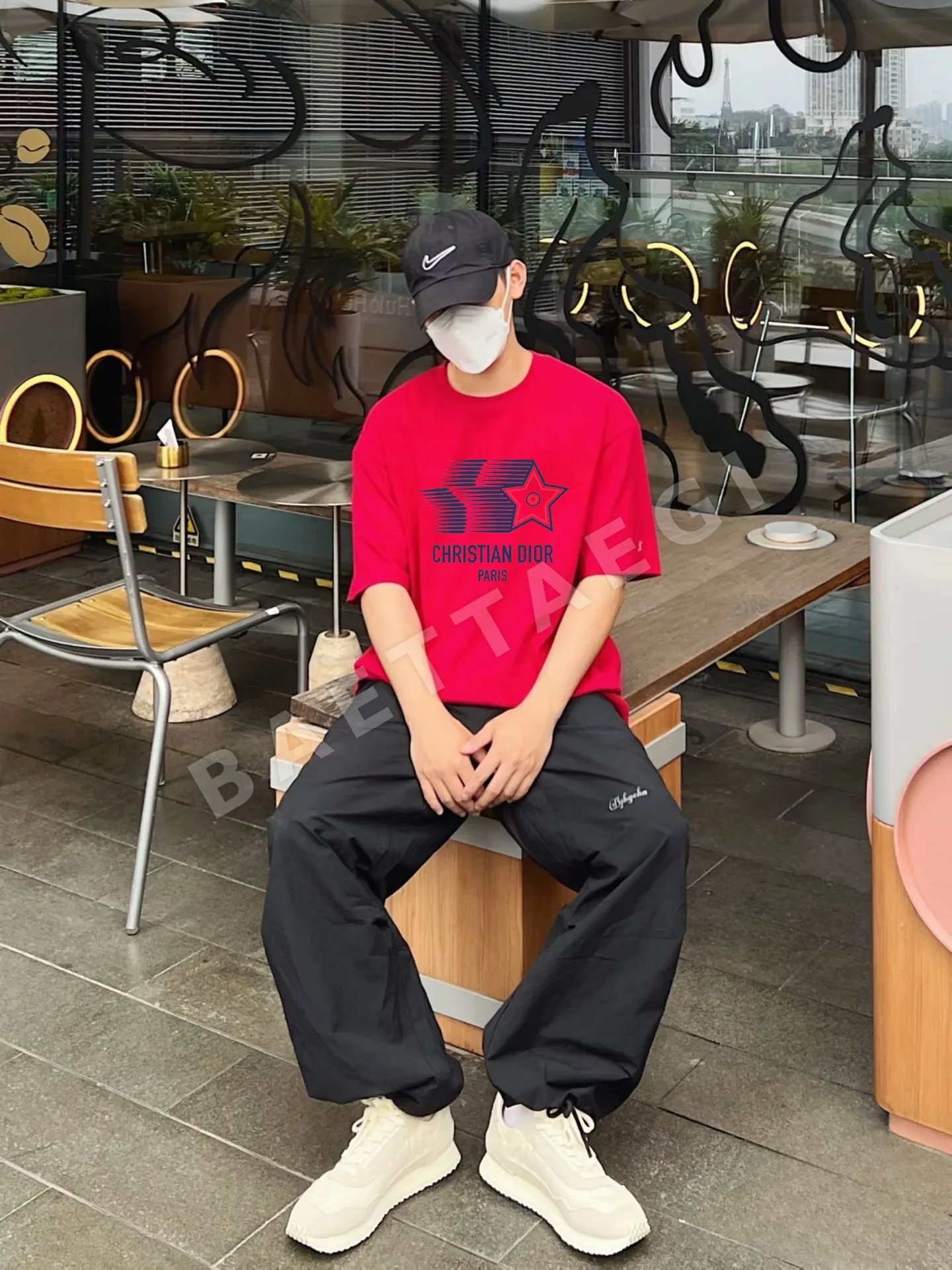 디올 오각별 무늬 여성 반팔 티셔츠 상세 이미지 4