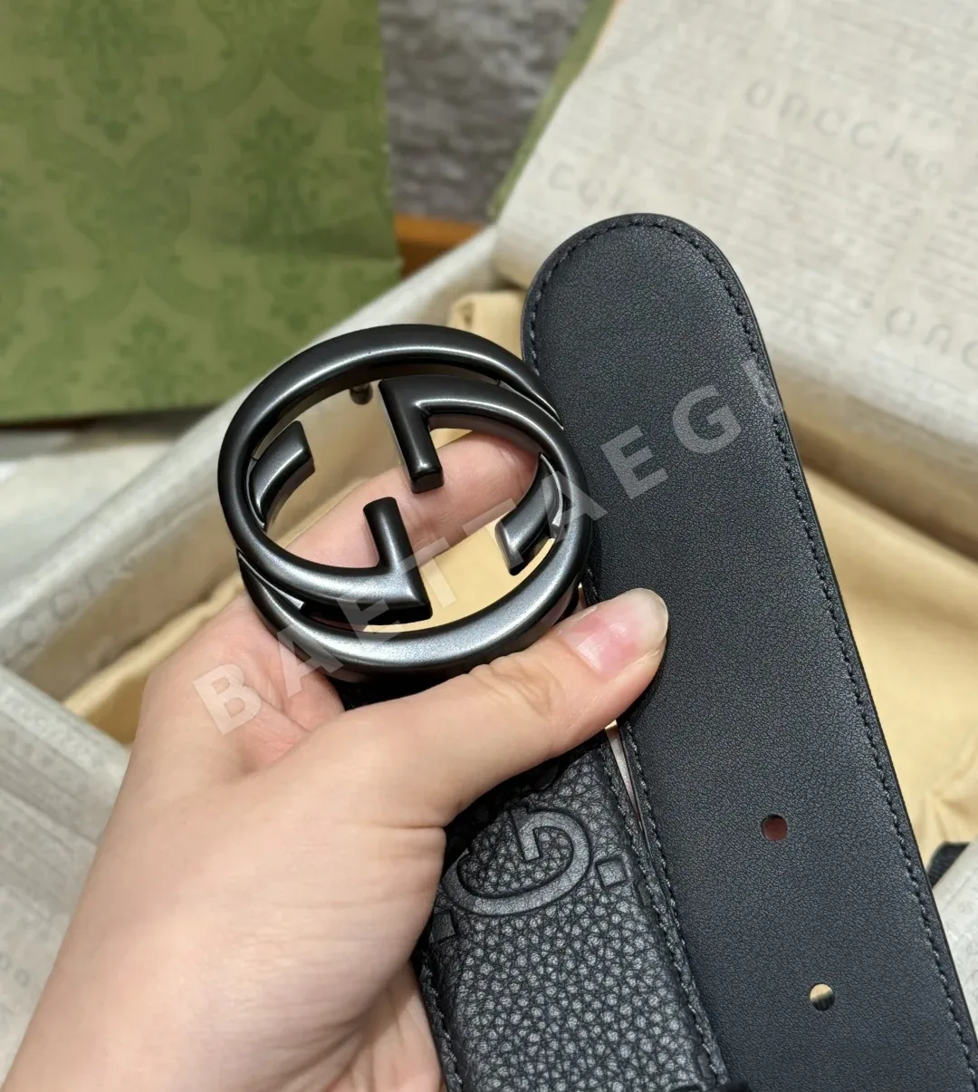 구찌 인터로킹 더블 G 블랙 카프스킨 벨트 상세 이미지 5