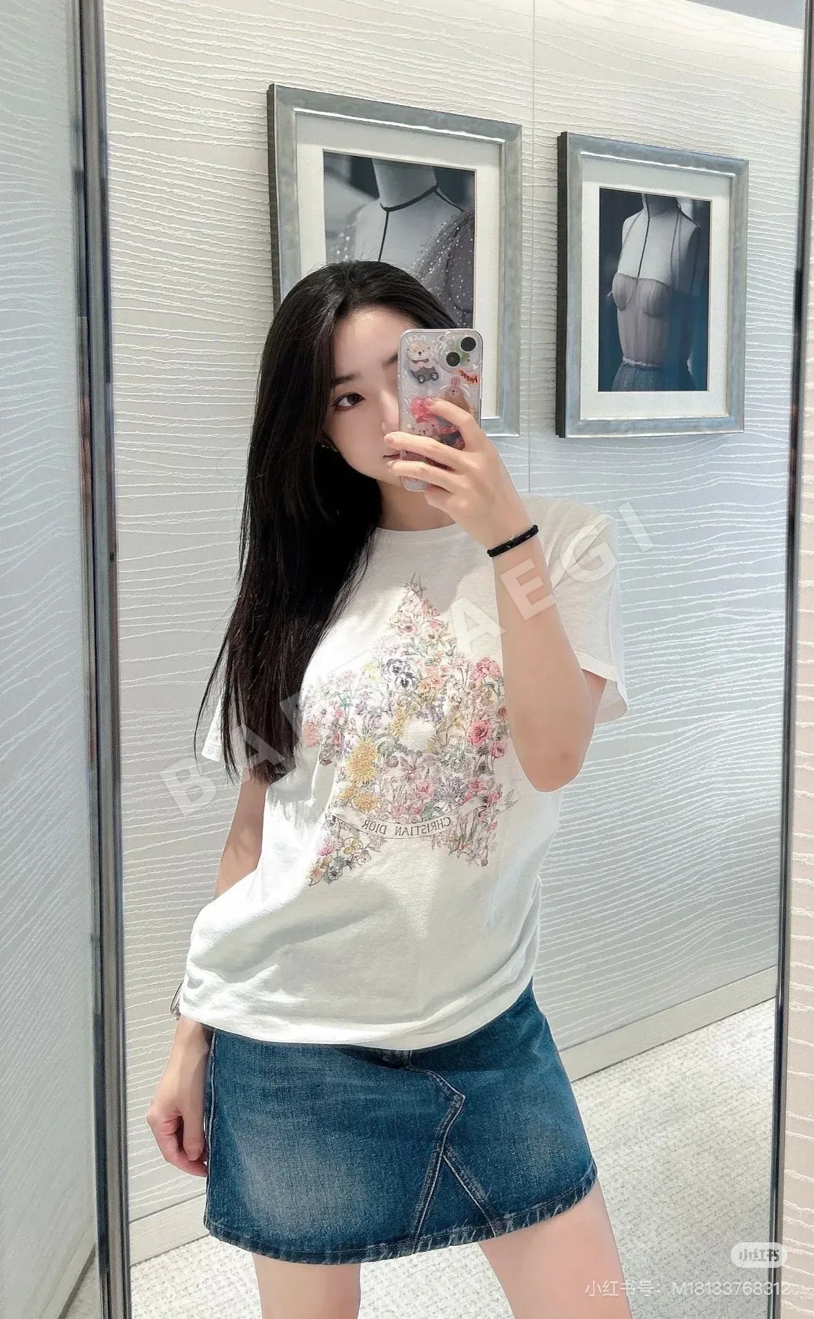 디올 꽃무늬 프린트 크롭 반팔 티셔츠 상세 이미지 6