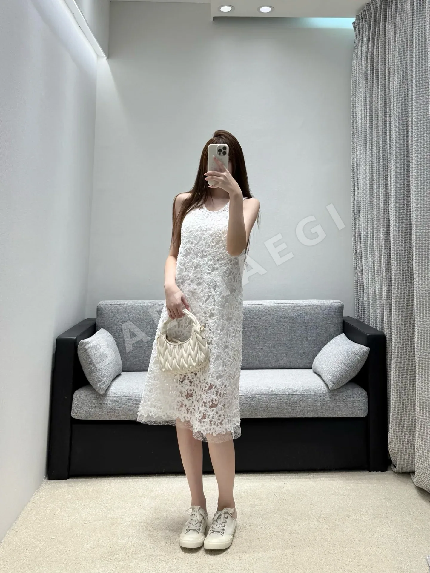 샤넬 화이트 레이스 메시 원피스 상세 이미지 3