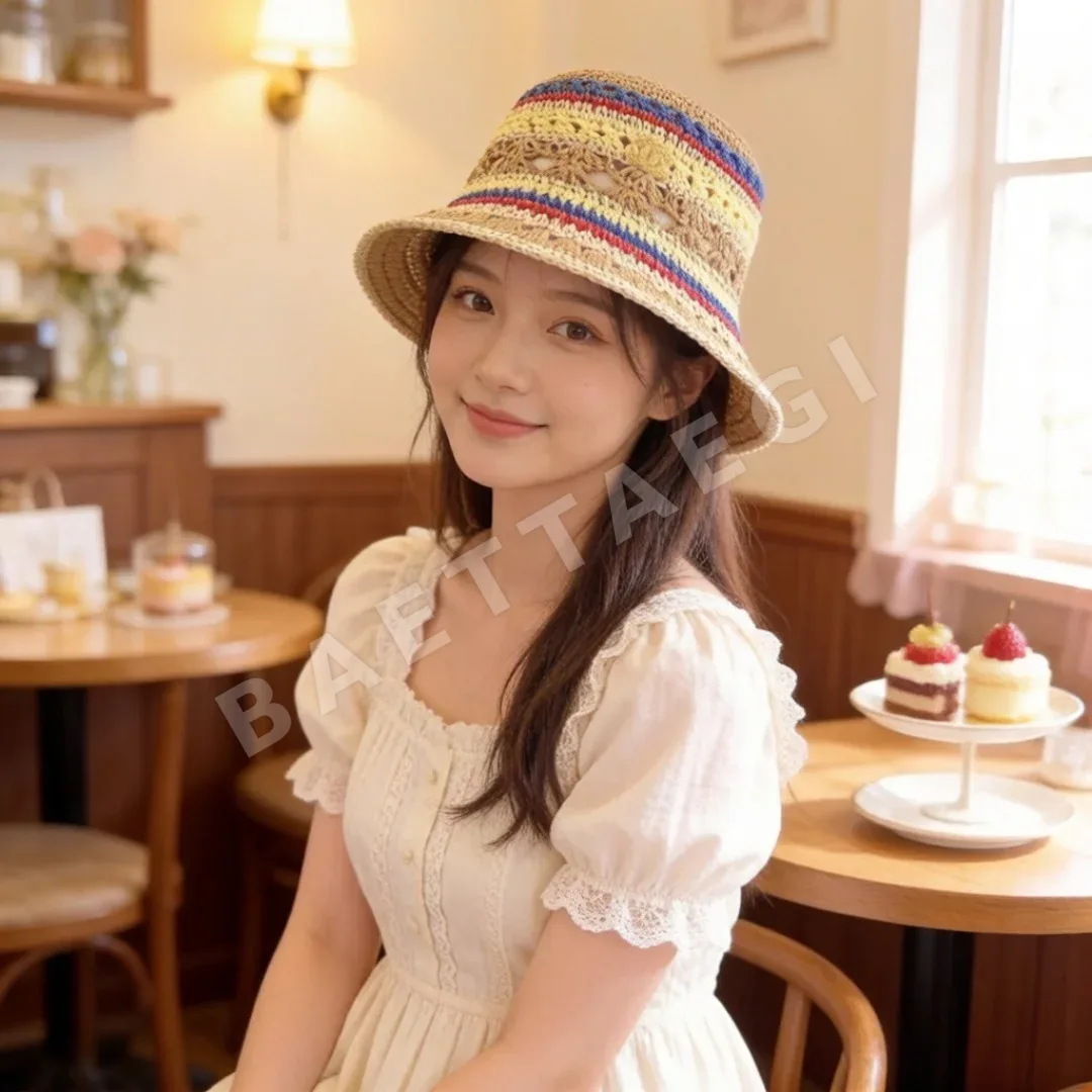 샤넬 컬러 블록 밀짚 모자 185495