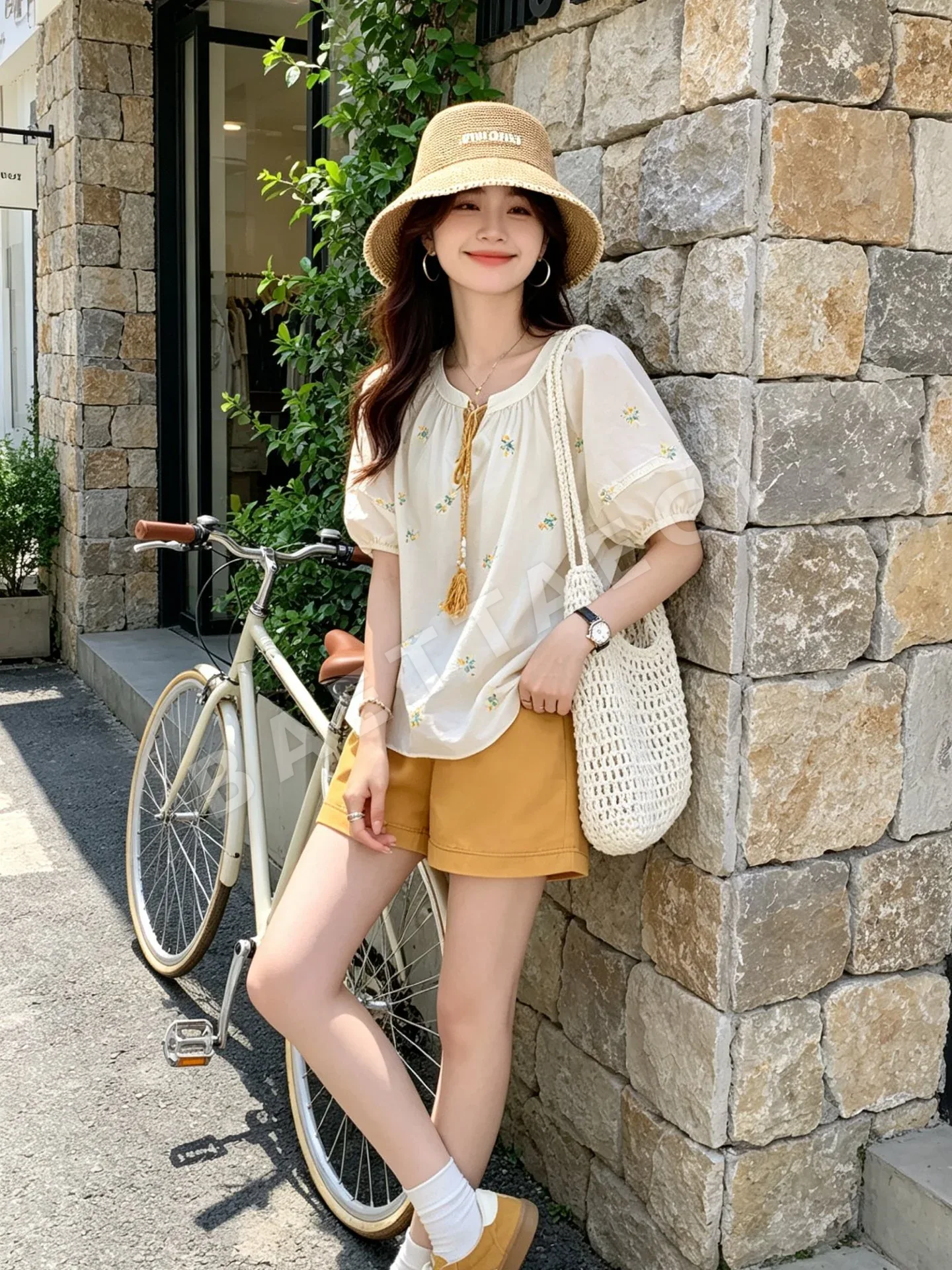 미우미우 자수 로고 라피아 밀짚 모자 상세 이미지 2