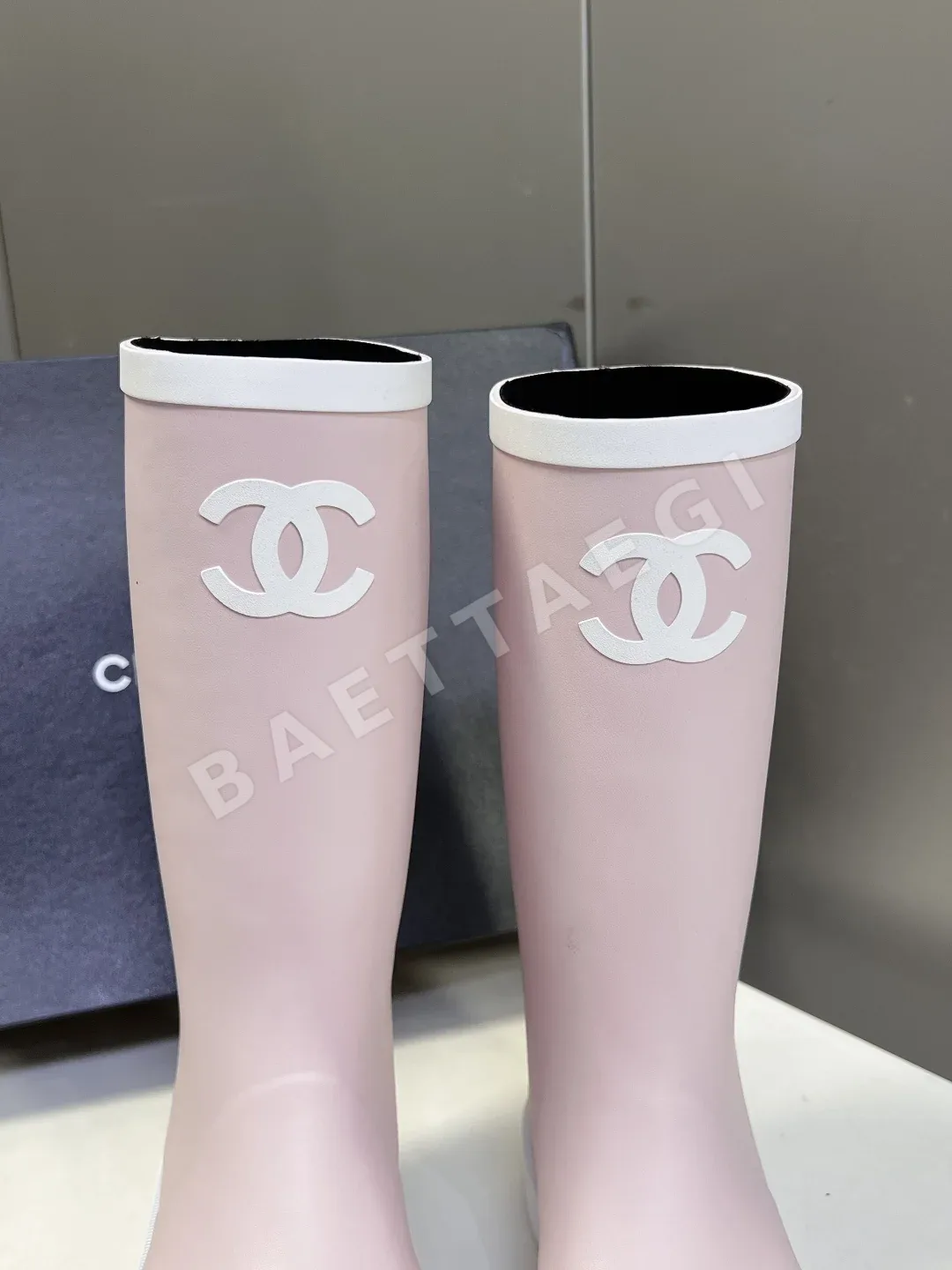 샤넬 블랙 화이트 컬러블록 더블 C 고무 미들 부츠 상세 이미지 7