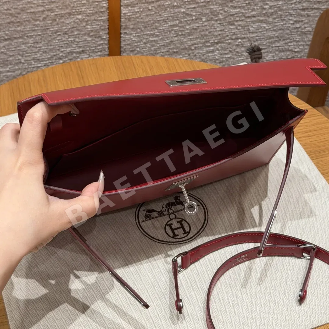 에르메스 켈리 엘란 칠리 레드 은장 언더암 가방 상세 이미지 6