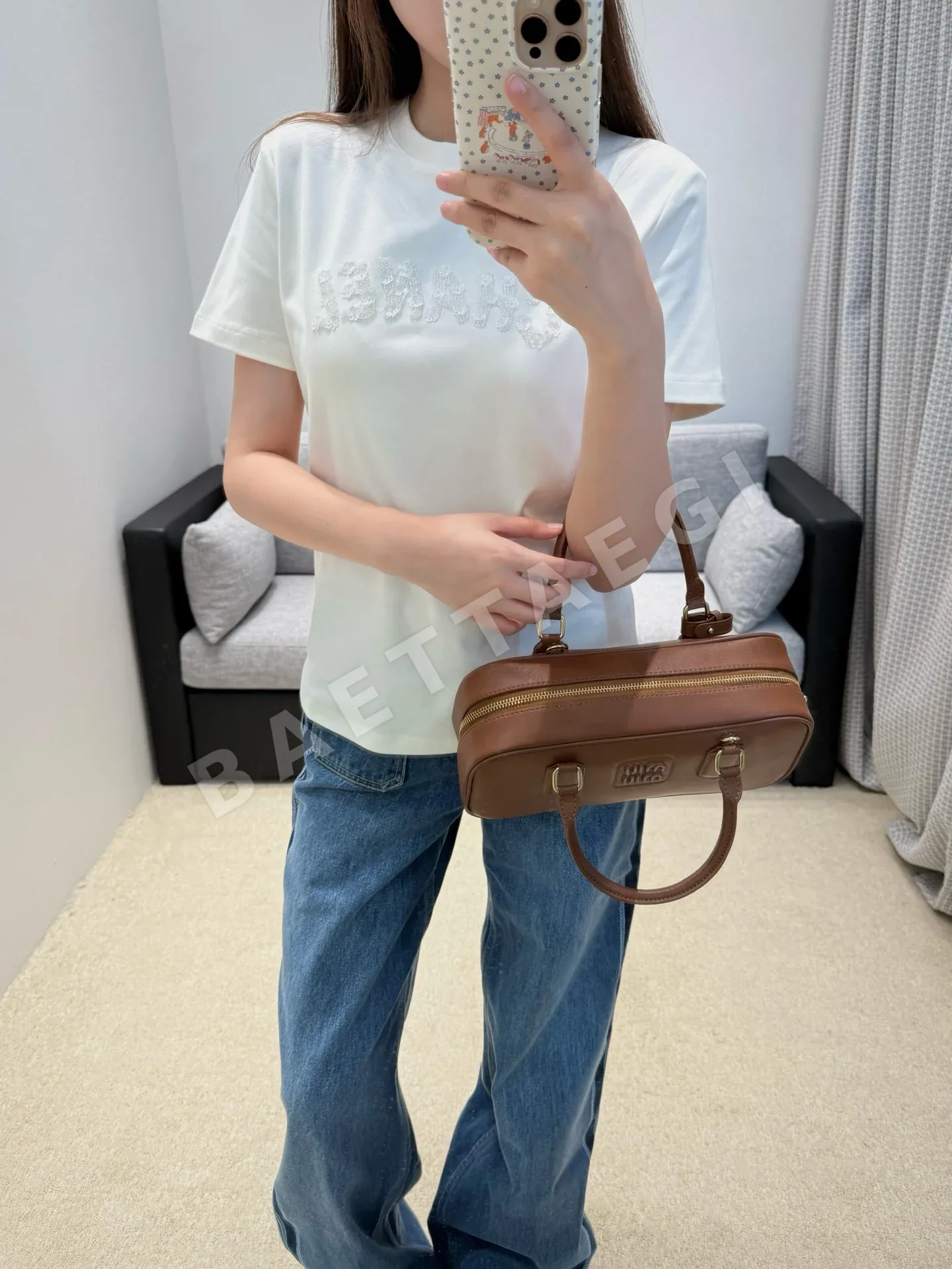 샤넬 비즈 장식 여성 반팔 티셔츠 상세 이미지 2