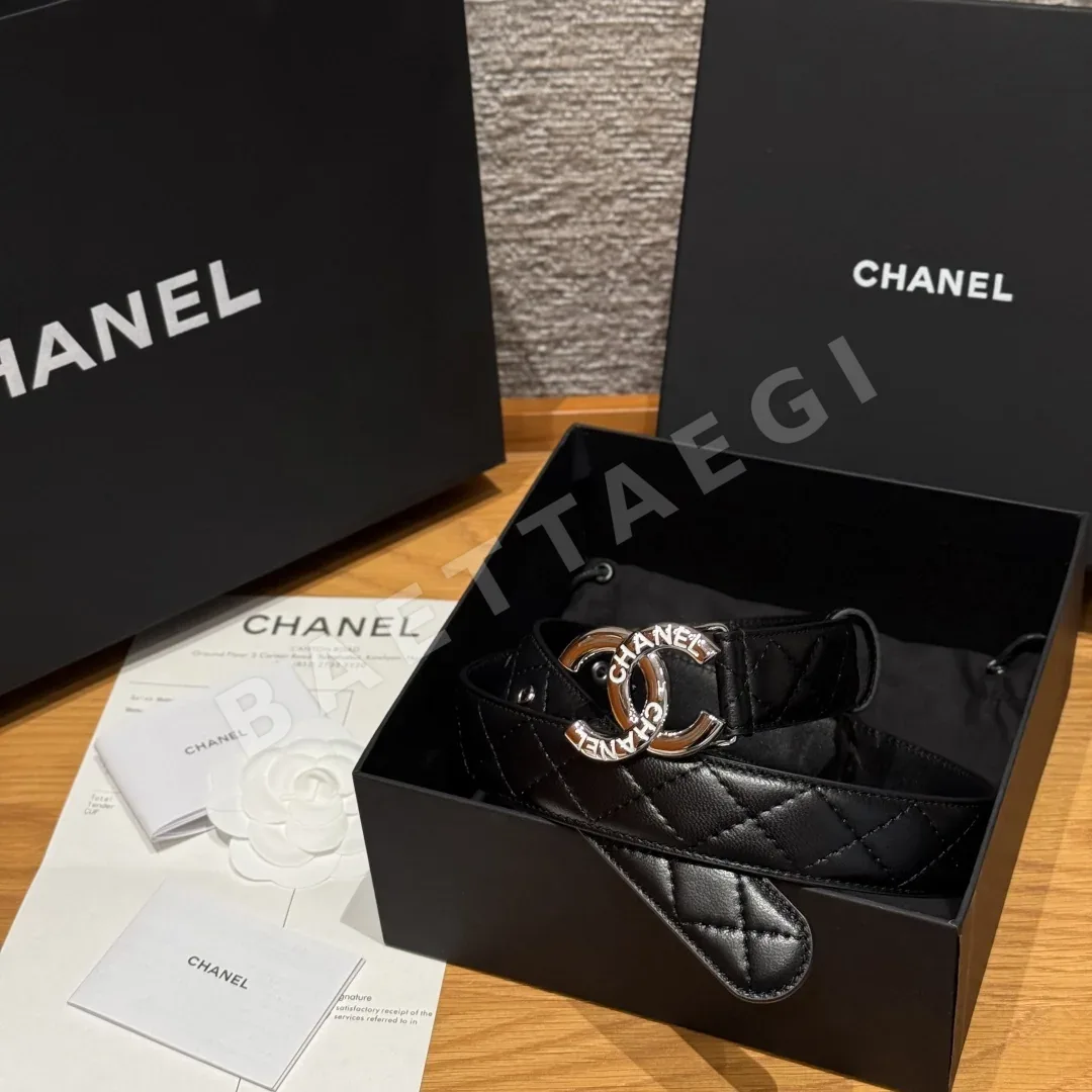 샤넬 더블 C 메탈 로고 램스킨 여성 벨트 상세 이미지 1